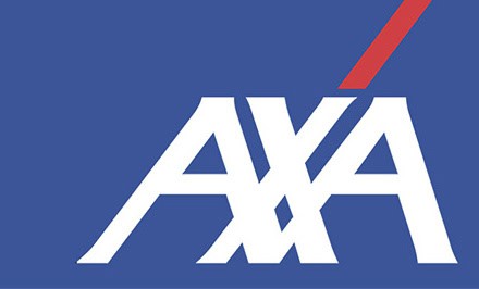 Logotipo de AXA con las letras AXA en blanco sobre fondo azul, con una línea diagonal roja que cruza la parte superior derecha de la letra X: un símbolo de confianza en soluciones de ortopedia deportiva, fisioterapia y nutrición.