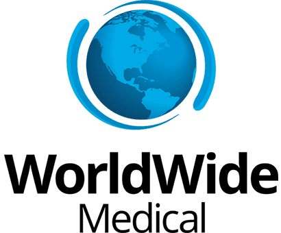 Logotipo de globo terráqueo azul y circular, símbolo de sostenibilidad y cooperación global.